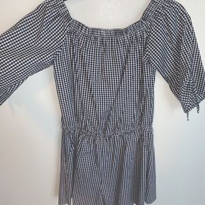 Off the shoulder plaid romper